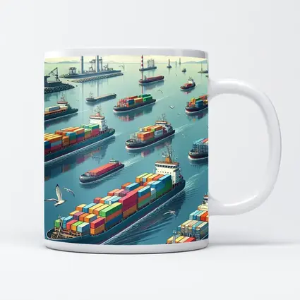 Container Ships Busy Harbor Industrial Port Scene