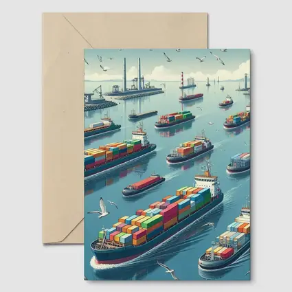 Container Ships Busy Harbor Industrial Port Scene