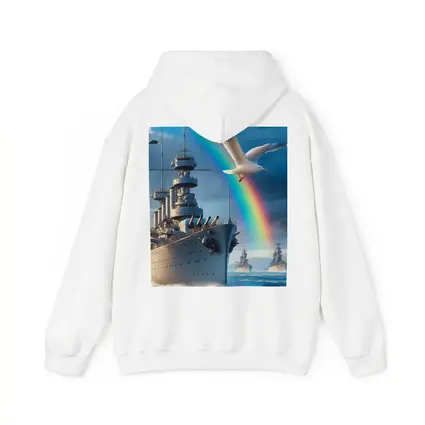 Battleship Fleet Rainbow Seagull Stormy Ocean