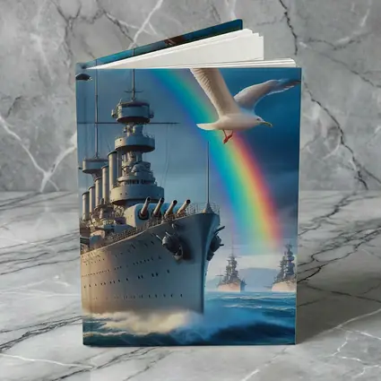 Battleship Fleet Rainbow Seagull Stormy Ocean