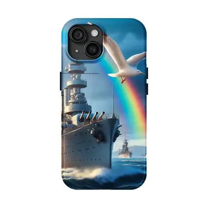 Battleship Fleet Rainbow Seagull Stormy Ocean