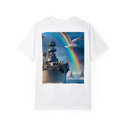 Battleship Fleet Rainbow Seagull Stormy Ocean