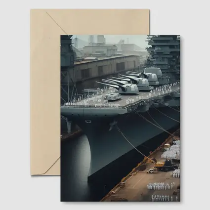 Battleship Docked Naval Base Military Scene