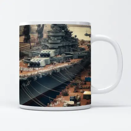 Battleship Docked at Industrial Naval Port