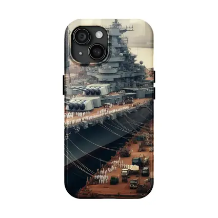 Battleship Docked at Industrial Naval Port
