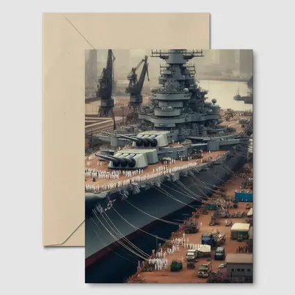 Battleship Docked at Industrial Naval Port