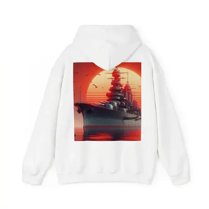 Battleship Warship Red Sunset Ocean Art
