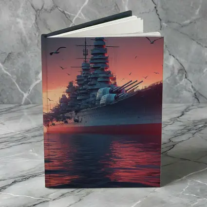 Battleship Warship Red Sunset Ocean Scene