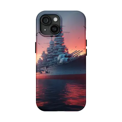 Battleship Warship Red Sunset Ocean Scene