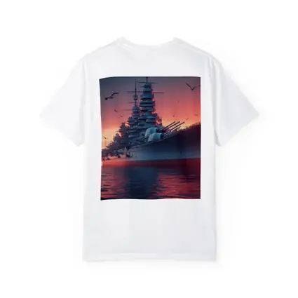 Battleship Warship Red Sunset Ocean Scene