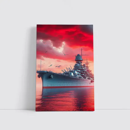 Battleship Warship Red Sky Military Art