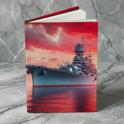 Battleship Warship Red Sky Military Art