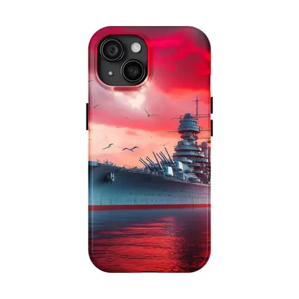 Battleship Warship Red Sky Military Art