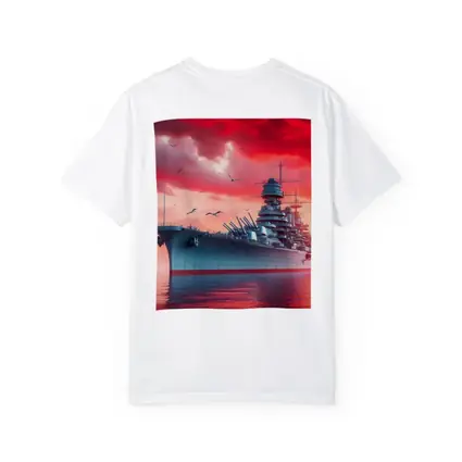 Battleship Warship Red Sky Military Art