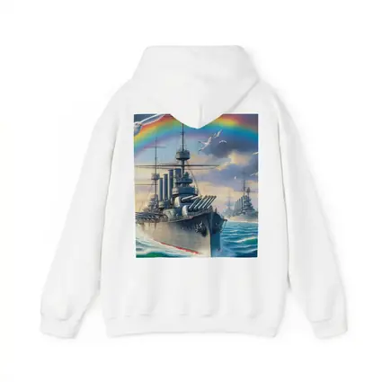 Warships Rainbow Ocean Seagulls Military Art