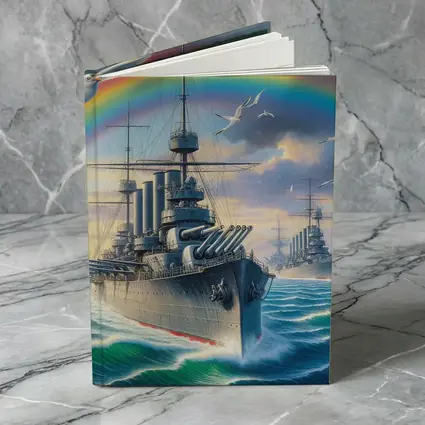Warships Rainbow Ocean Seagulls Military Art