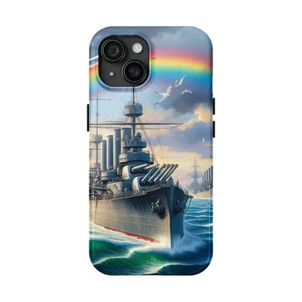 Warships Rainbow Ocean Seagulls Military Art