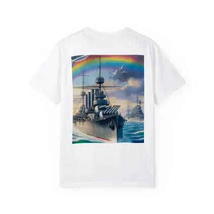 Warships Rainbow Ocean Seagulls Military Art