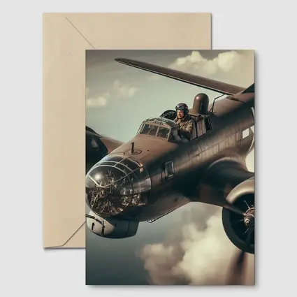 WWII Bomber Pilot Flying Through Dramatic Clouds