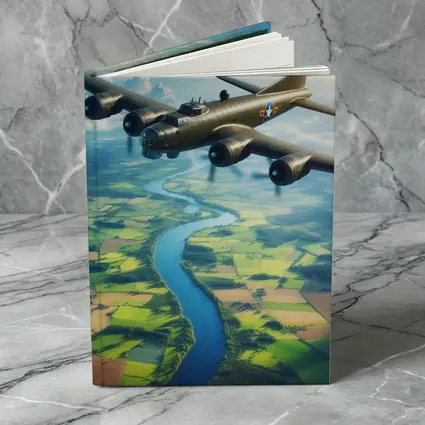 WWII B17 Bomber Flying Over Green Fields