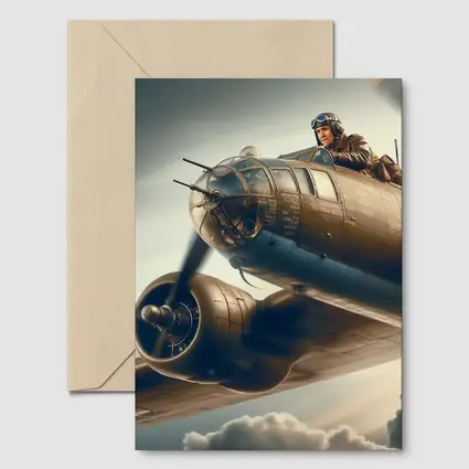 WWII Bomber Pilot Flying Above Clouds