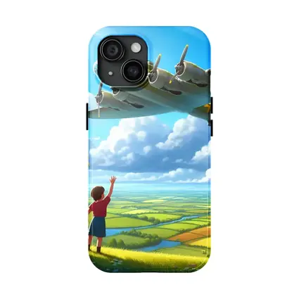 WWII Bomber Plane Over Green Fields