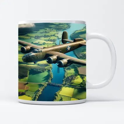 WWII Bomber Flying Over Green Countryside