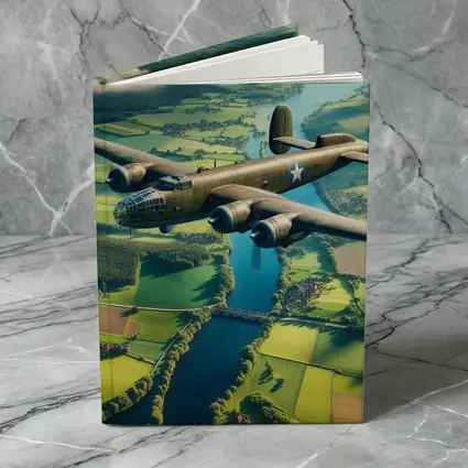 WWII Bomber Flying Over Green Countryside