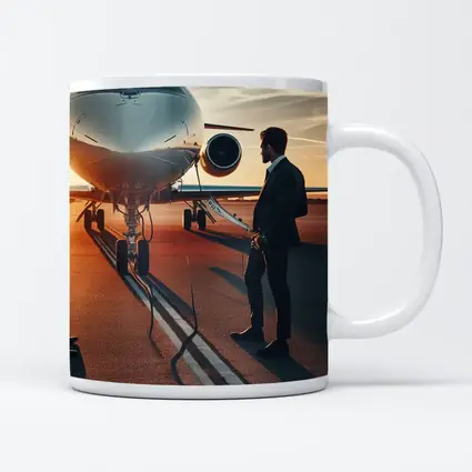 Businessman Standing Before Private Jet Sunset
