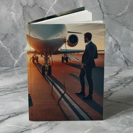 Businessman Standing Before Private Jet Sunset
