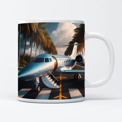 Private Jet Parked Tropical Runway Palm Trees