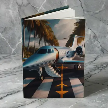 Private Jet Parked Tropical Runway Palm Trees