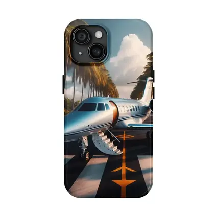 Private Jet Parked Tropical Runway Palm Trees