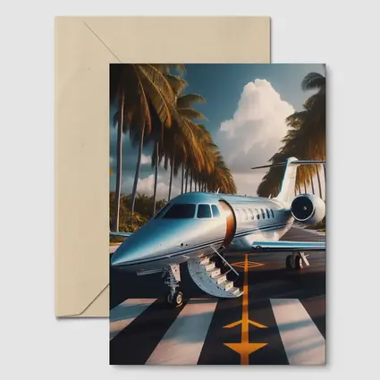 Private Jet Parked Tropical Runway Palm Trees