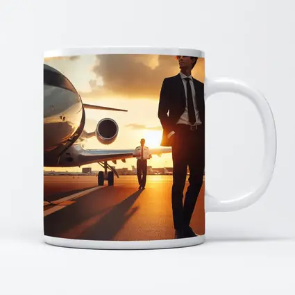 Businessman Walking Private Jet Sunset Tarmac