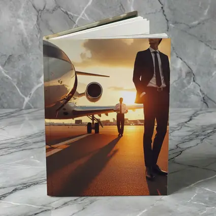 Businessman Walking Private Jet Sunset Tarmac