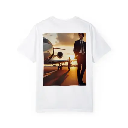 Businessman Walking Private Jet Sunset Tarmac