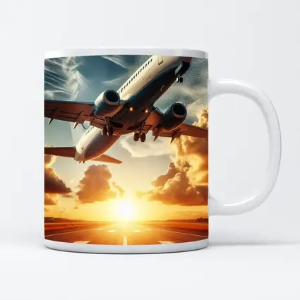 Commercial Airplane Taking Off At Sunset