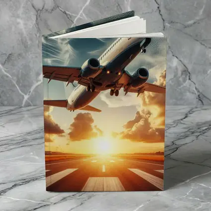 Commercial Airplane Taking Off At Sunset