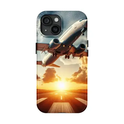 Commercial Airplane Taking Off At Sunset