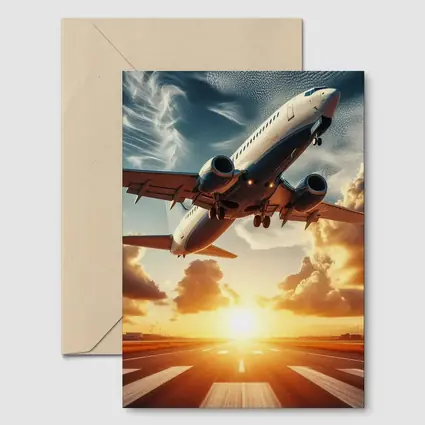 Commercial Airplane Taking Off At Sunset