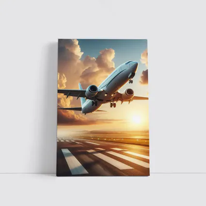 Commercial Airplane Taking Off At Sunset