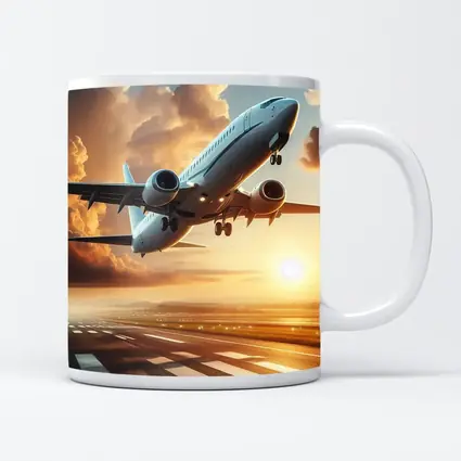 Commercial Airplane Taking Off At Sunset