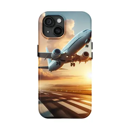 Commercial Airplane Taking Off At Sunset