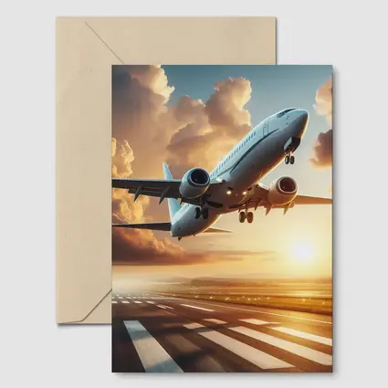 Commercial Airplane Taking Off At Sunset