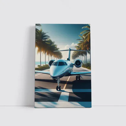 Private Jet Runway Tropical Palm Tree Beach