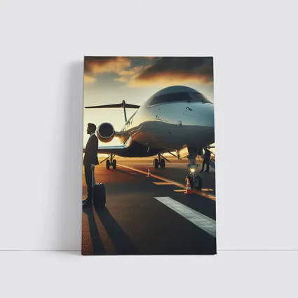 Private Jet Tarmac Businessman Sunset Sky