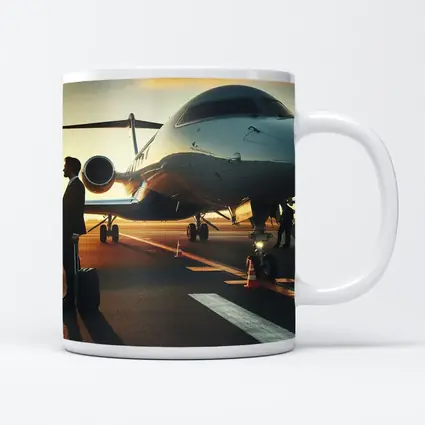 Private Jet Tarmac Businessman Sunset Sky
