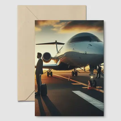 Private Jet Tarmac Businessman Sunset Sky