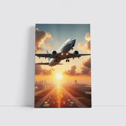 Airplane Taking Off At Golden Sunset